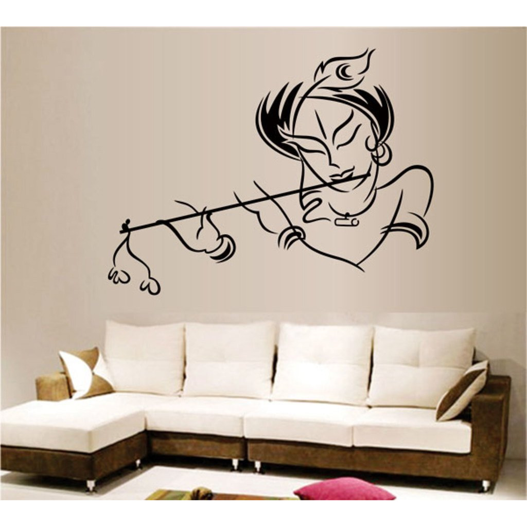 Creativeedge Pvc Vinyl Wall Sticker Krishna Playing Flute Design Black (50 Cm X 70 Cm)
