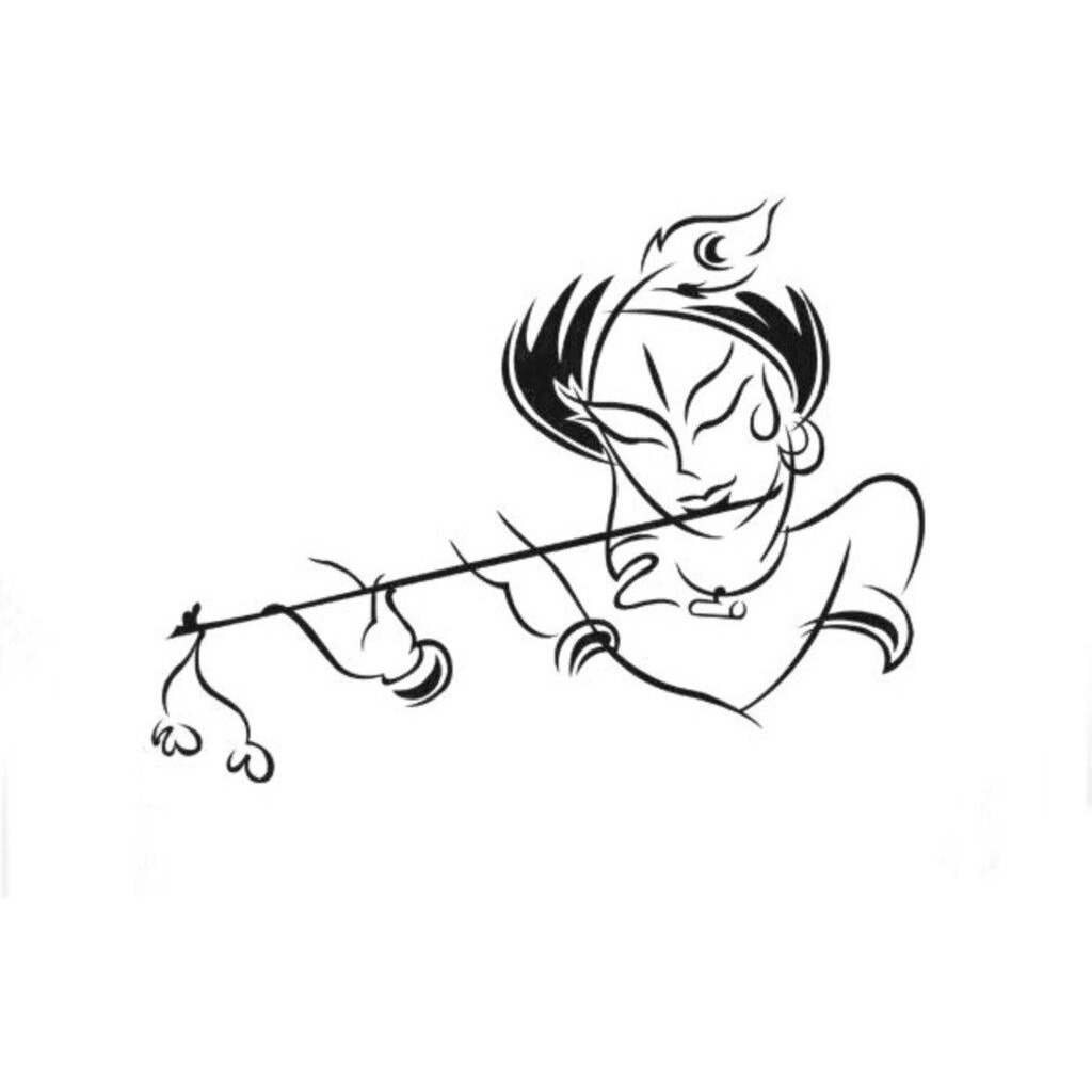 Creativeedge Pvc Vinyl Wall Sticker Krishna Playing Flute Design Black (50 Cm X 70 Cm)