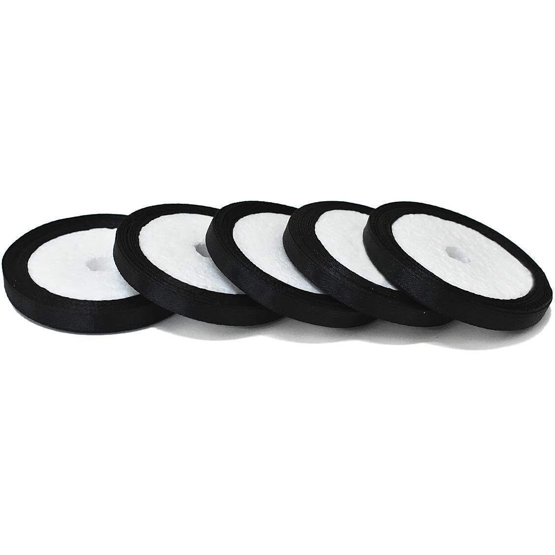 Embroiderymaterial Satin Ribbon For Craft Decorations Clothes Sewing Making Purpose (Black-2)5 Roll 50 Metre