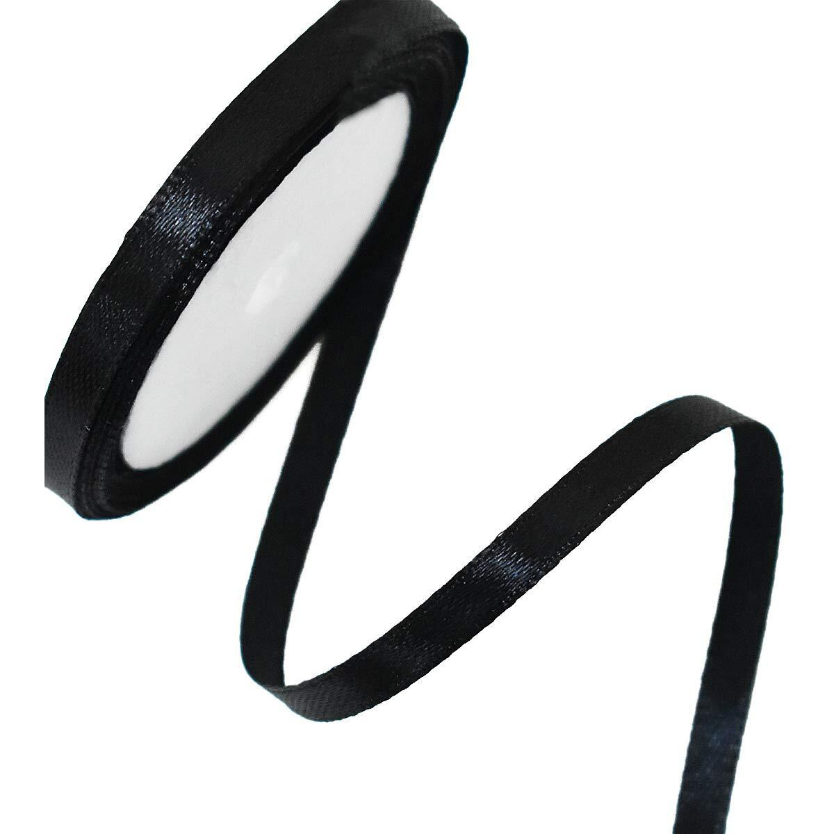 Embroiderymaterial Satin Ribbon For Craft Decorations Clothes Sewing Making Purpose (Black-2)5 Roll 50 Metre