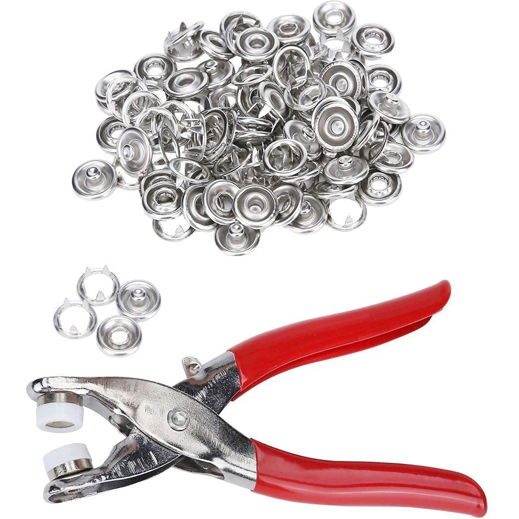 Zeelpetal Press Stud Kit,100 Sets Snap Fasteners Kit Tool For Sewing And Crafting, 10 Colors Metal Prong Hollow Snaps And Solid Snaps Buttons With Fastener Pliers Press Tool Kit