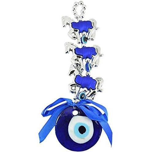 Love 2 Buy Nazar Suraksha Turkish Evil Eye 3 Horse Talisman Door Wall Car Hanging Amulet (Blue Eyes)