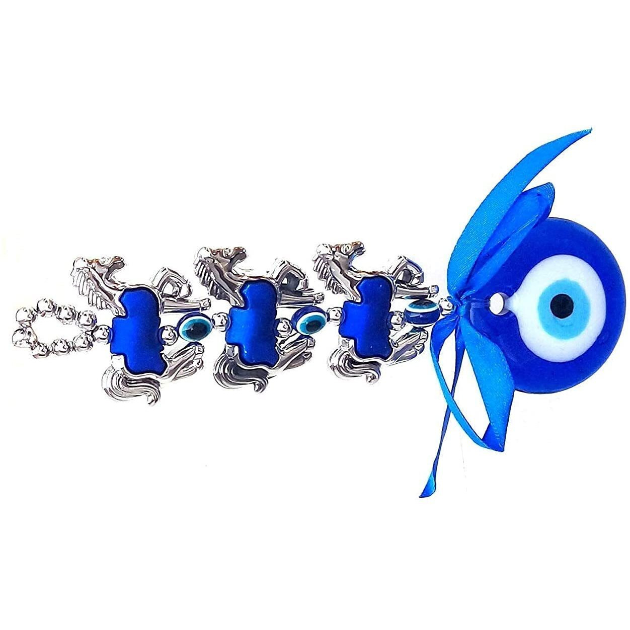 Love 2 Buy Nazar Suraksha Turkish Evil Eye 3 Horse Talisman Door Wall Car Hanging Amulet (Blue Eyes)