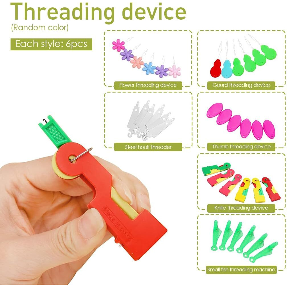 Hasthip 51Pcs Needle Threaders Set, Needle Threaders For Hand Sewing, 9 Types Needle Threader With Thimbles For Sewing Machine Needle Threader Tool For Sewing Crafting