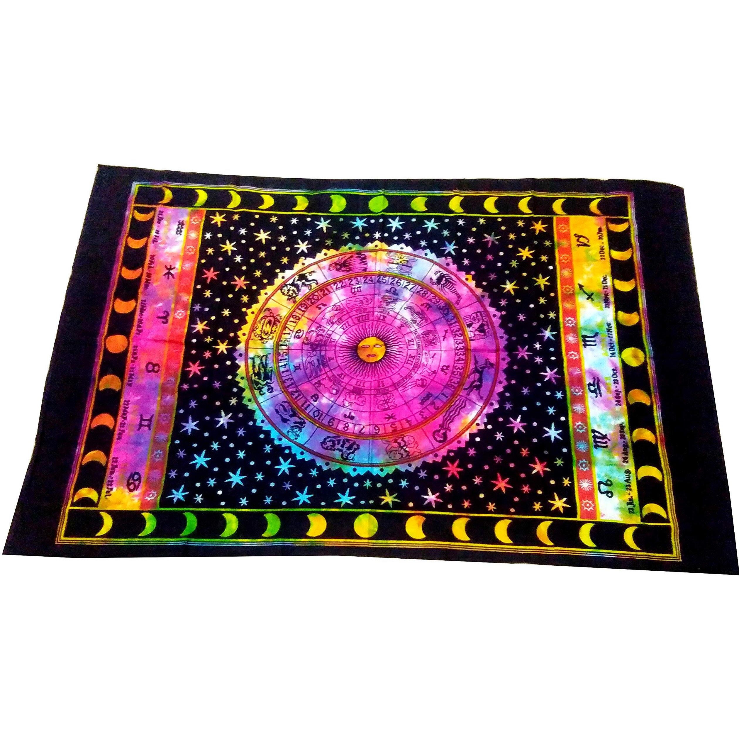 Purpledip Cotton Wall Poster Beach Throw 'Zodiac - Birth Signs Cosmic Map' Bohemian Hanging Tapestry (20034)