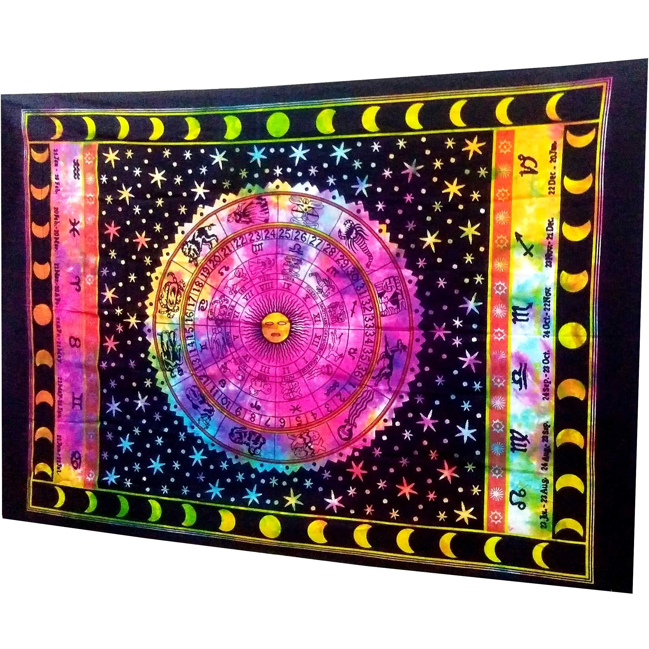 Purpledip Cotton Wall Poster Beach Throw 'Zodiac - Birth Signs Cosmic Map' Bohemian Hanging Tapestry (20034)
