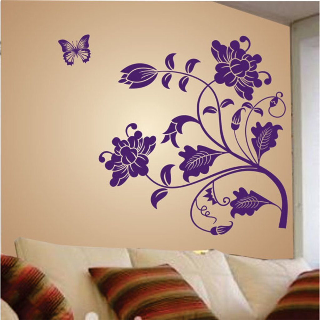 Decals Design 'Vine Flower' Wall Sticker (Pvc Vinyl, 50 Cm X 70 Cm, Purple)