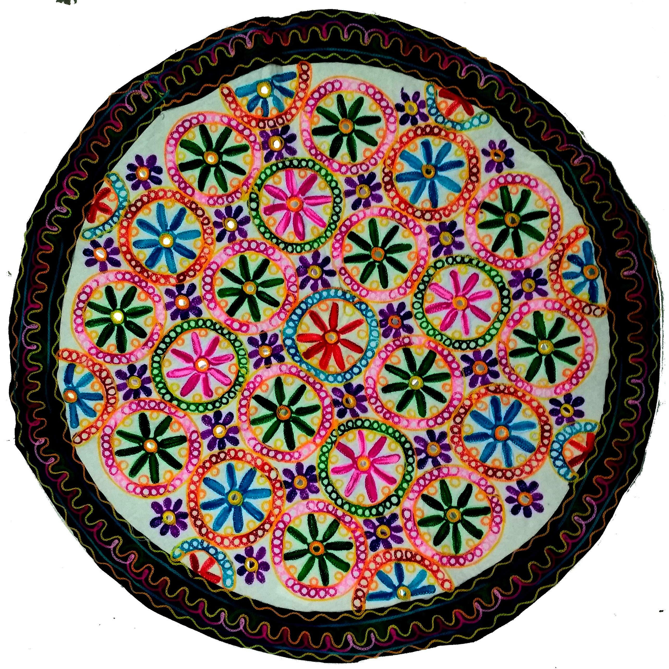 Purpledip Cotton Tapestry 'Flowers Garden' Vintage Embroidery Table Cover Or Wall Hanging (11774)