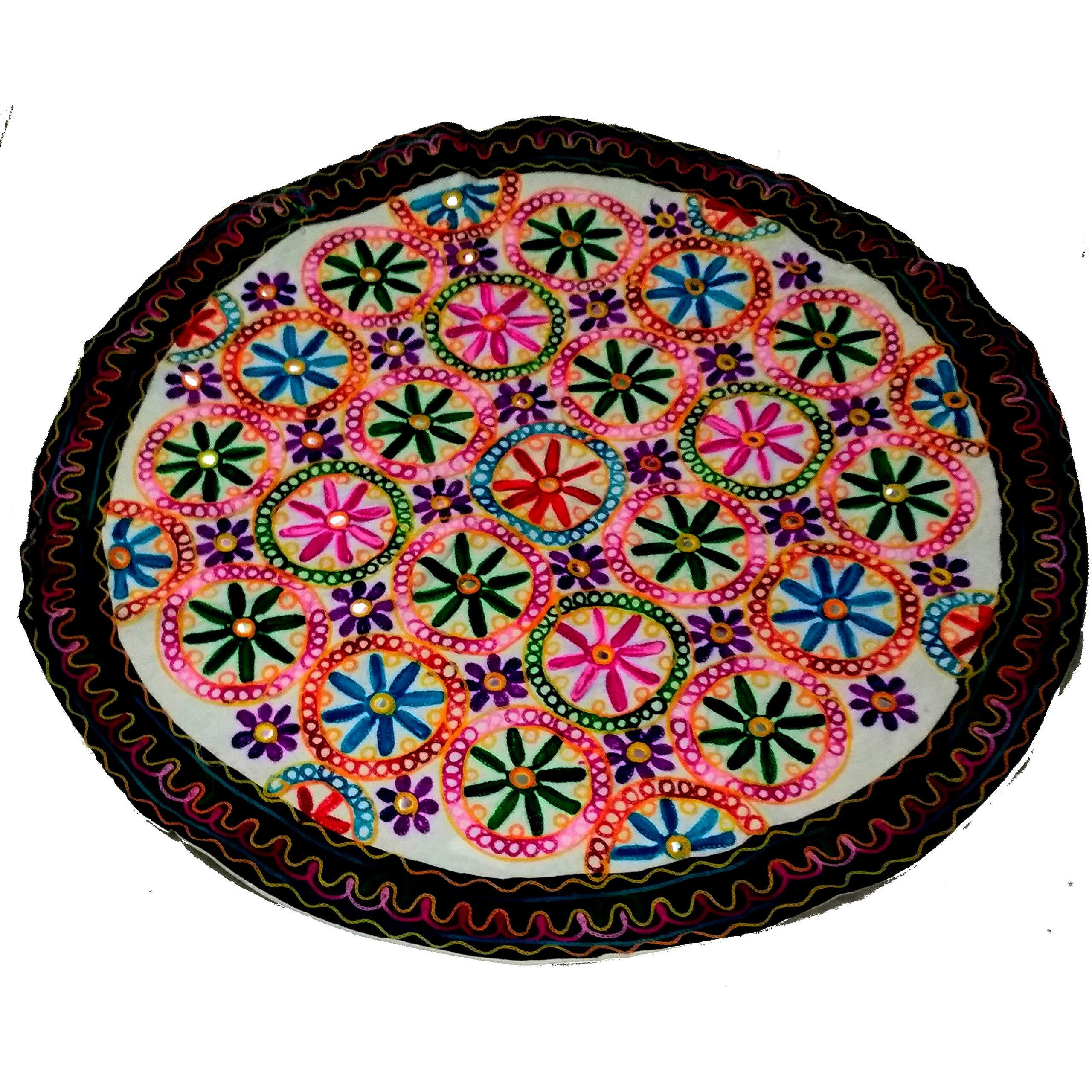 Purpledip Cotton Tapestry 'Flowers Garden' Vintage Embroidery Table Cover Or Wall Hanging (11774)