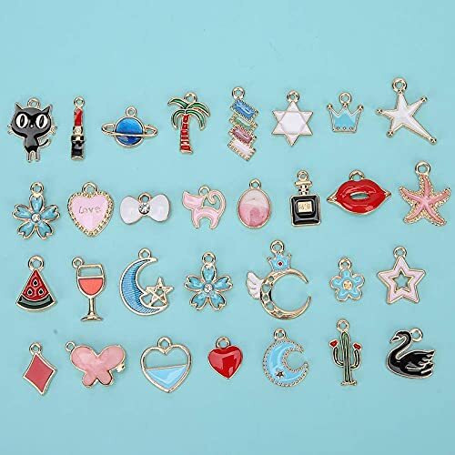Street27 30Pcs Mixed Assorted Gold Plated Enamel Pendants Animal Moon Star Fruit Charm Pendant Diy For Necklace Bracelet Jewelry Making And Crafting