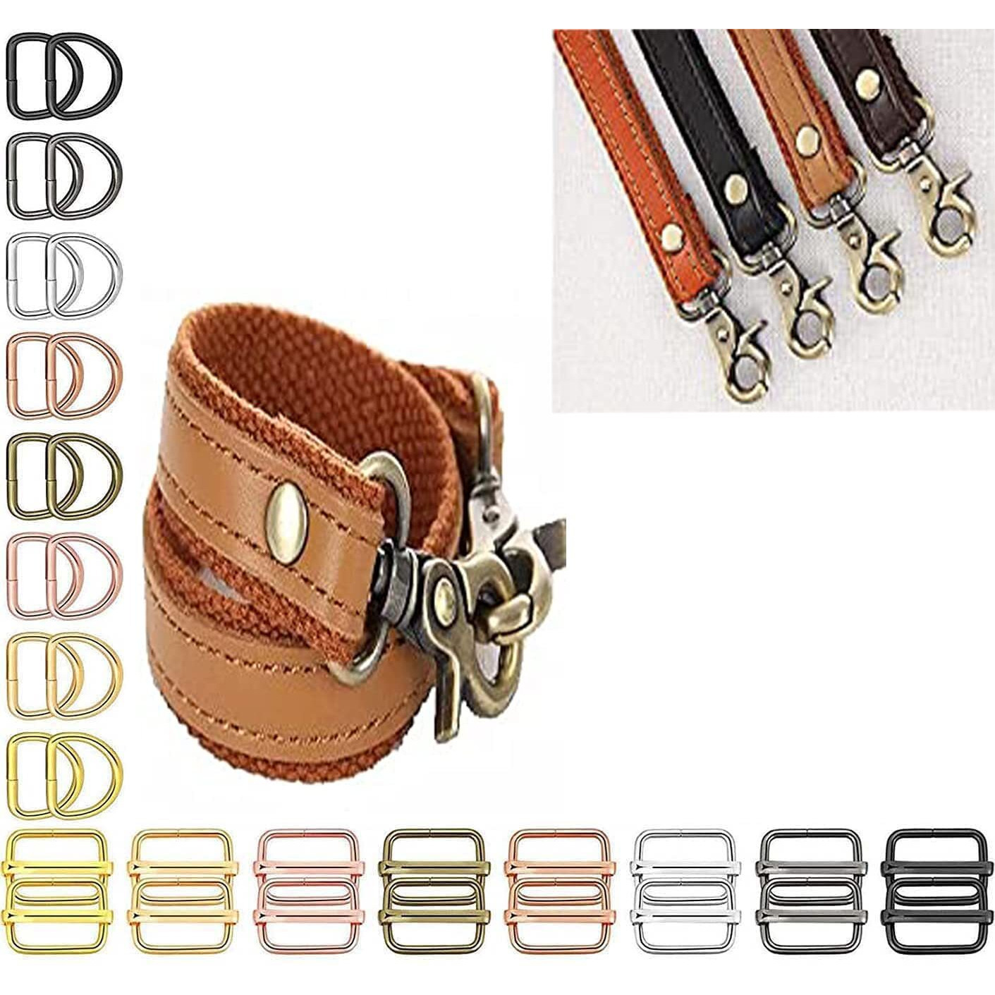 Diy Crafts 50 Sets, Golden, Iron Lobster Claw Clasps Swivel Lanyardstrigger Snap Hooks Strap, D Rings Slide Buckle For Keychain, Bags And Jewelry Findings (50 Sets, Golden)