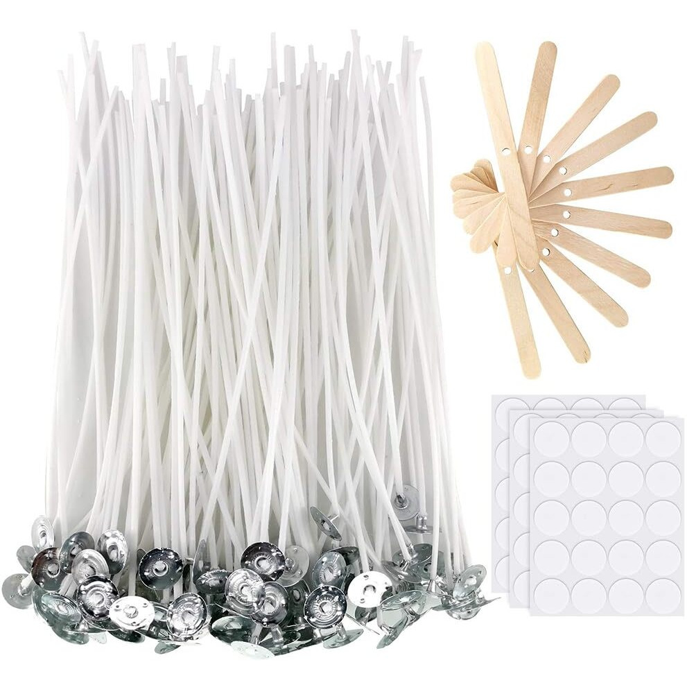 Hasthip Diy Candle Making Tool Kit With 100 Pcs 6 Inches Candle Wicks, 60Cs Candle Wick Stickers, 10 Pcs Wooden Candle Wick Holders Candle Wicks Tool Kit For Diy Candle Making Scented Candles