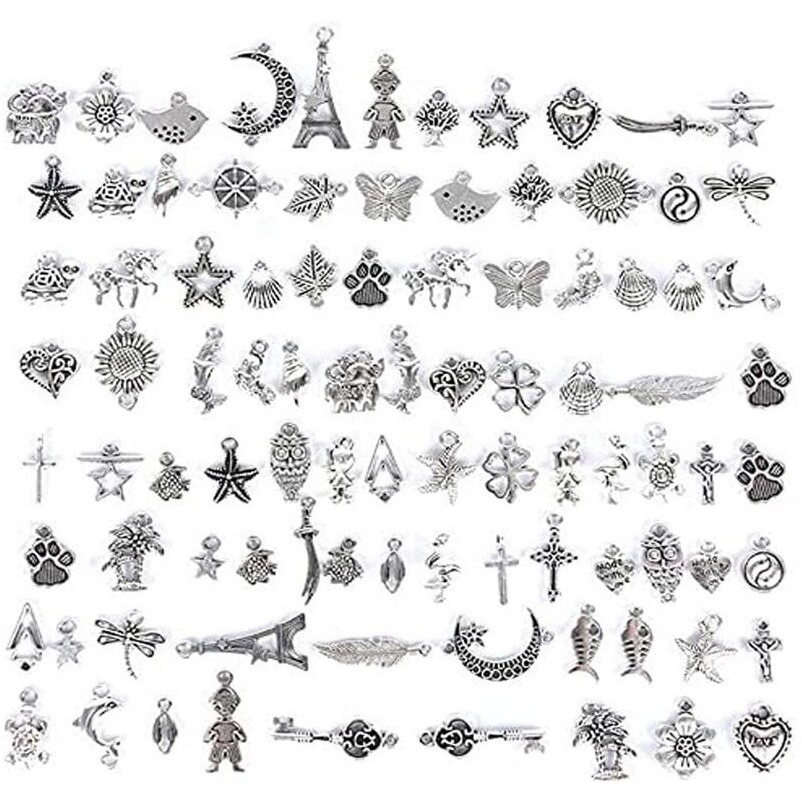 Diy Crafts 30 Pcs, Silver Random Design, Wholesale Bulk Lots Jewelry Making Charms Mixed Smooth Tibetan Silver Metal Charms Pendants Diy For Necklace Bracel (30 Pcs, Silver Random Design)
