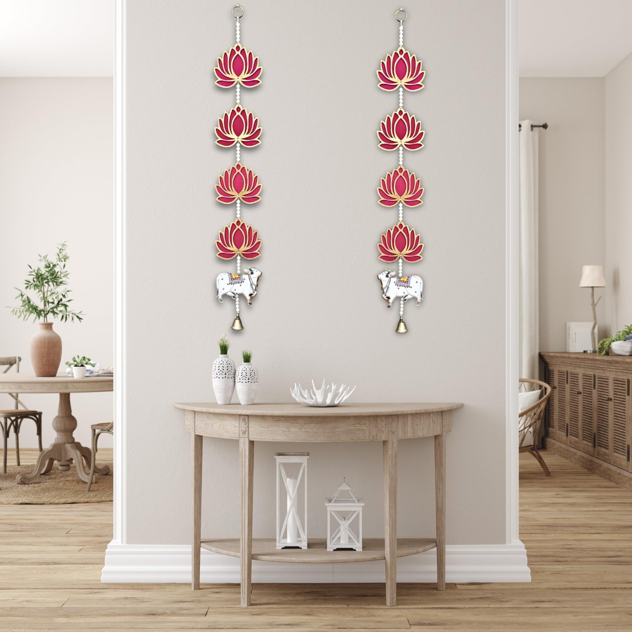 Alaukik Handmade Lotus Hangings For Decoration With Pichwai Cow Wall And Door Hanging/Temple Decorations Items/Lotus Hanging For Ganpati, Diwali Pack Of 2