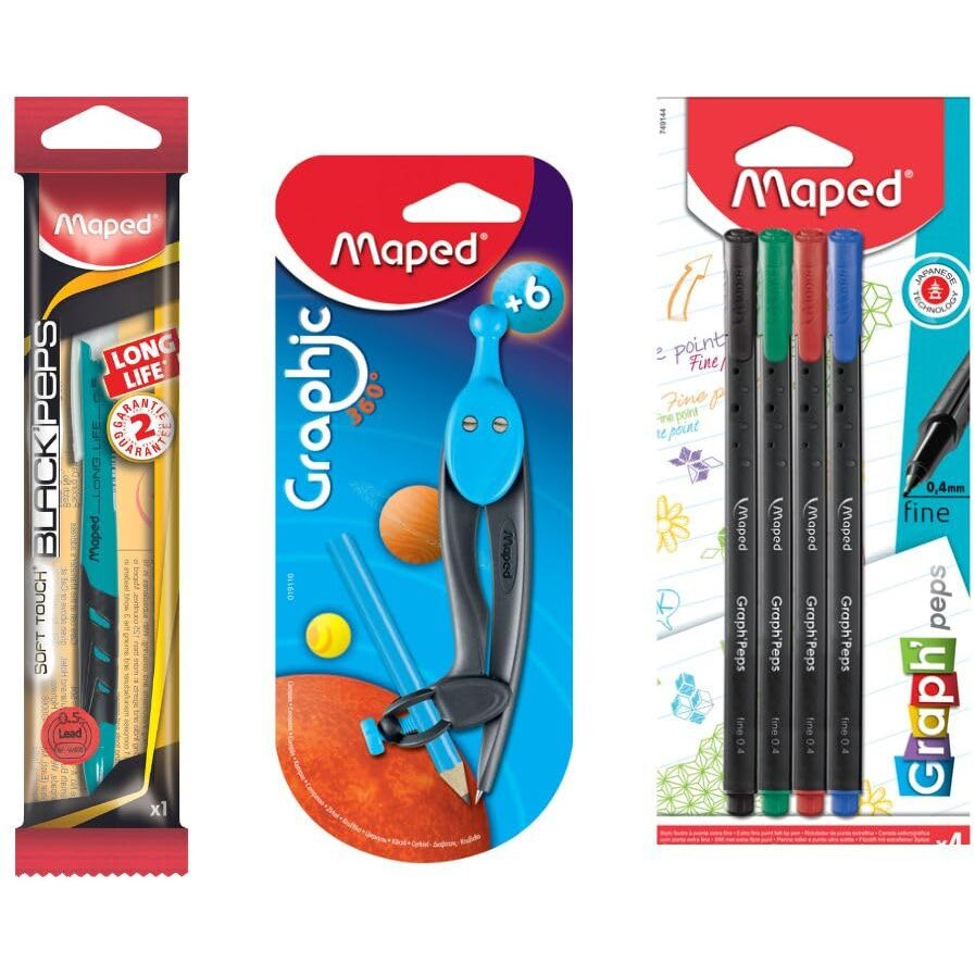 Maped Mandala Art Kit|Fineliners Doodling Pens|Doodlibg Kit| Mechanical Pencil|Compass|Fine Liners|Writing Material|School Instruments |Triangular Shape For Easy Grip, Multicolor