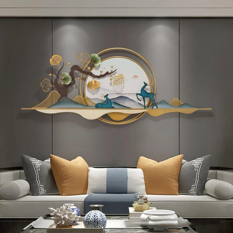 Kokomoon Metal Iron (Tree With Deer On Mount) Decorative Wall Art/Sculpture For Home Living Room/Bedroom/Hotels/Office/Cafe Etc. Size (60 * 02 * 25 Inch - Multicolor)