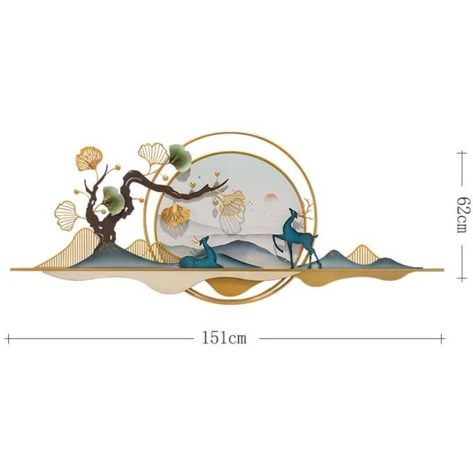 Kokomoon Metal Iron (Tree With Deer On Mount) Decorative Wall Art/Sculpture For Home Living Room/Bedroom/Hotels/Office/Cafe Etc. Size (60 * 02 * 25 Inch - Multicolor)