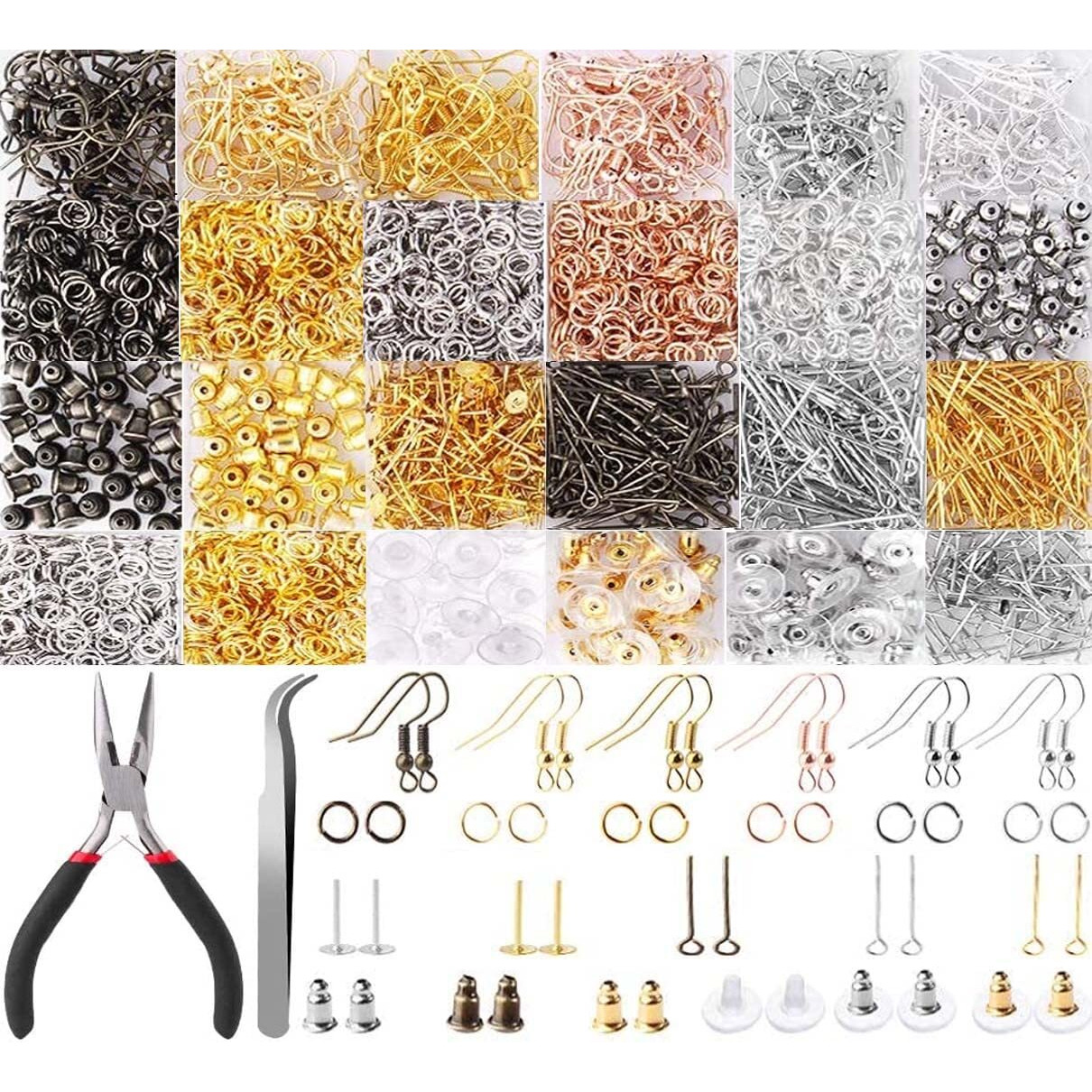 Diy Crafts 100 Grm, Mix Gold/Silver, Earring Hooks Earring Making Kit Earring Hooks For Jewelry Making With Jump Rings Earring Backs Pliers Tweezers Jump Ring Open (100 Grm, Mix Gold/Silver)