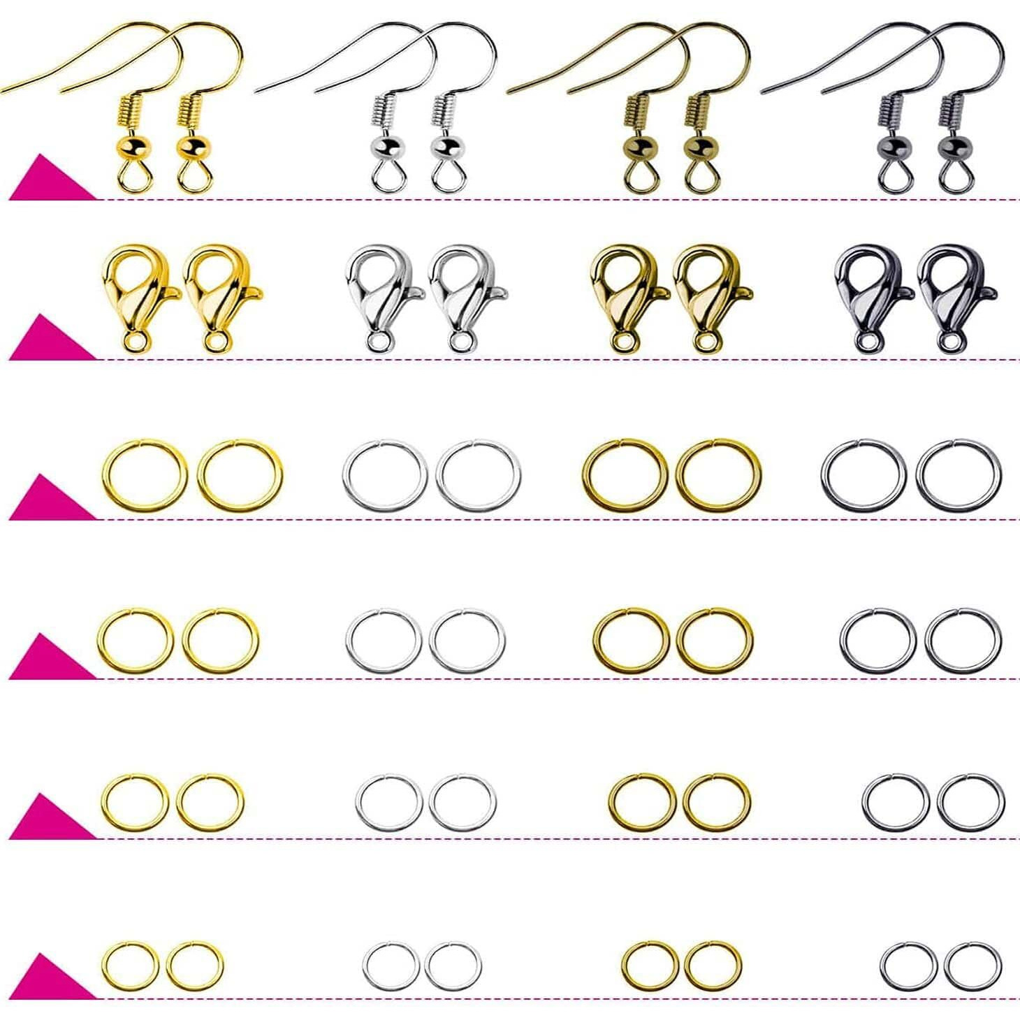 Diy Crafts 100 Grm, Mix Gold/Silver, Earring Hooks Earring Making Kit Earring Hooks For Jewelry Making With Jump Rings Earring Backs Pliers Tweezers Jump Ring Open (100 Grm, Mix Gold/Silver)