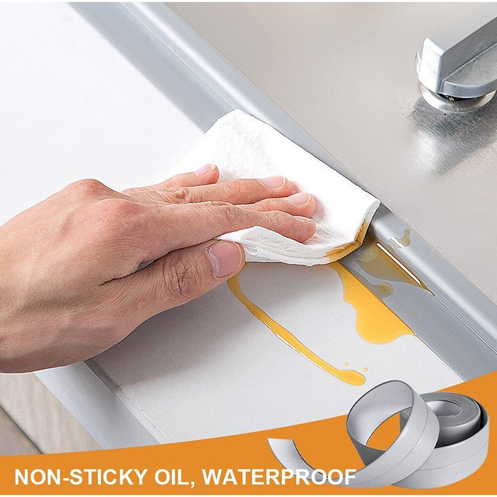 Yomith Bath & Kitchen Caulk Tape Sealant Strip, Water Proof Pvc Self Adhesive Tub And Wall Sealing Sealer, Shower Tile Sealer Adhesive Sealant Tape (W - 22 Mm X L - 3.2 Meter, Grey Pack Of 1)