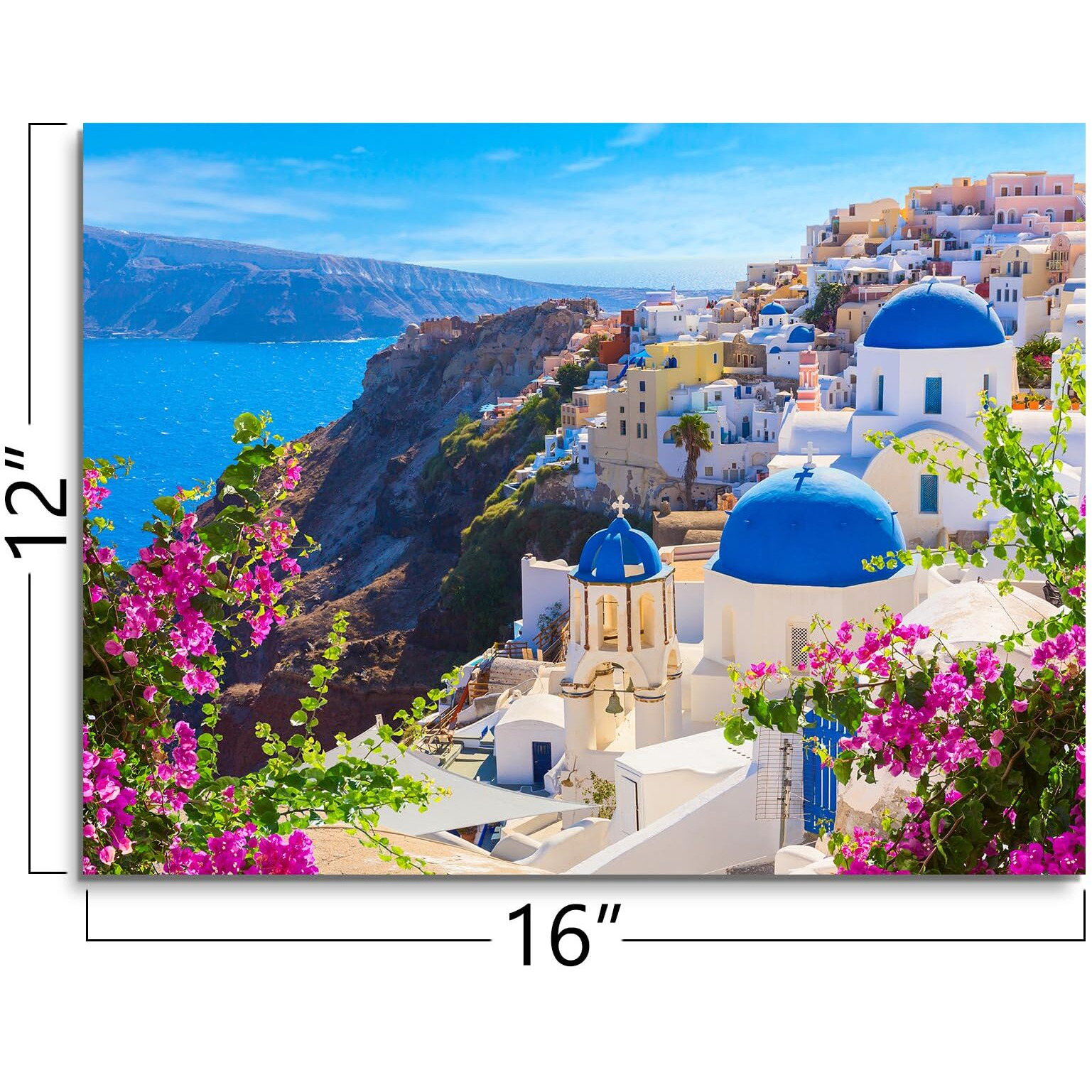 Qtespeii Modern Canvas Wall Art Santorini Island Art Prints Picture Greece Seascape Poster Blue Churches Wall Decor Ready To Hang For Living Room Bedroom Home Kitchen Decoration - 12&quotX16"
