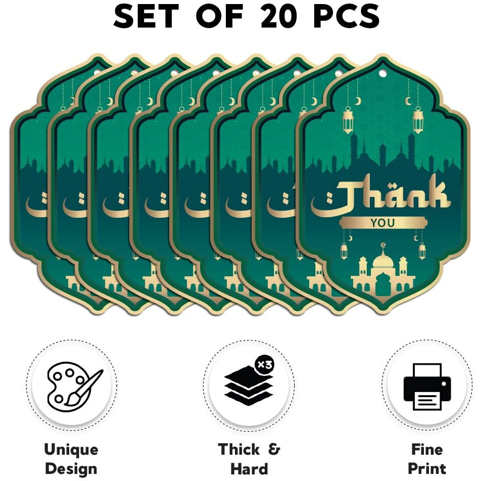 Festiko 20 Pcs Thank You Tags For Ramadan/Eid (Green B), Thank You Tags, Eid Decorations, Ramadan Decorations, Tags For Ramadan Party, Eid Party Supplies