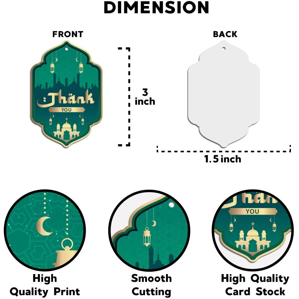 Festiko 20 Pcs Thank You Tags For Ramadan/Eid (Green B), Thank You Tags, Eid Decorations, Ramadan Decorations, Tags For Ramadan Party, Eid Party Supplies