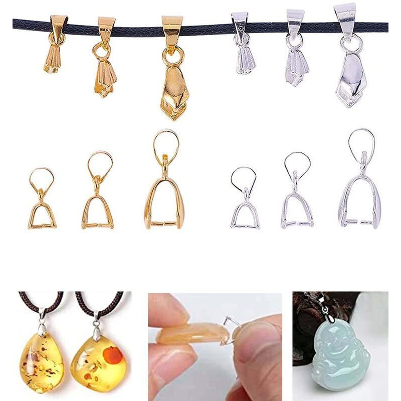 Diy Crafts 25 Pcs Small, Kc Gold, Styles Pinch Clip Bail Clasp Dangle Charm Bead Pendant Connector Findings For Jewelry Necklace Diy Craft Making(25 Pcs Small, Kc Gold)
