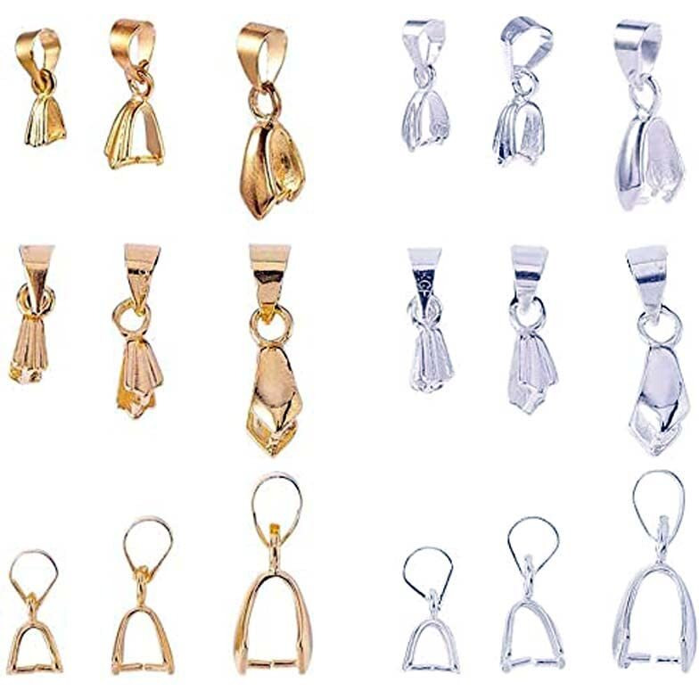 Diy Crafts 25 Pcs Small, Kc Gold, Styles Pinch Clip Bail Clasp Dangle Charm Bead Pendant Connector Findings For Jewelry Necklace Diy Craft Making(25 Pcs Small, Kc Gold)