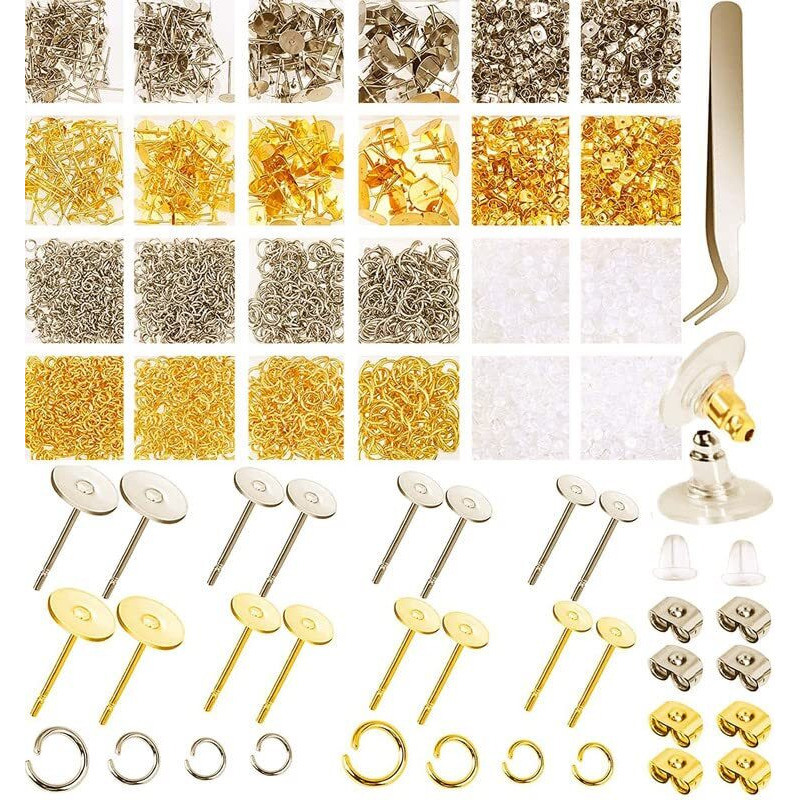Diy Crafts 20X Sets, Gold Small Post & Back Sets, Earring Making Kit Hypoallergenic, Stud Earring Making Supplies Kit Including Earring Post, Earring (20X Sets, Gold Small Post & Back Sets)