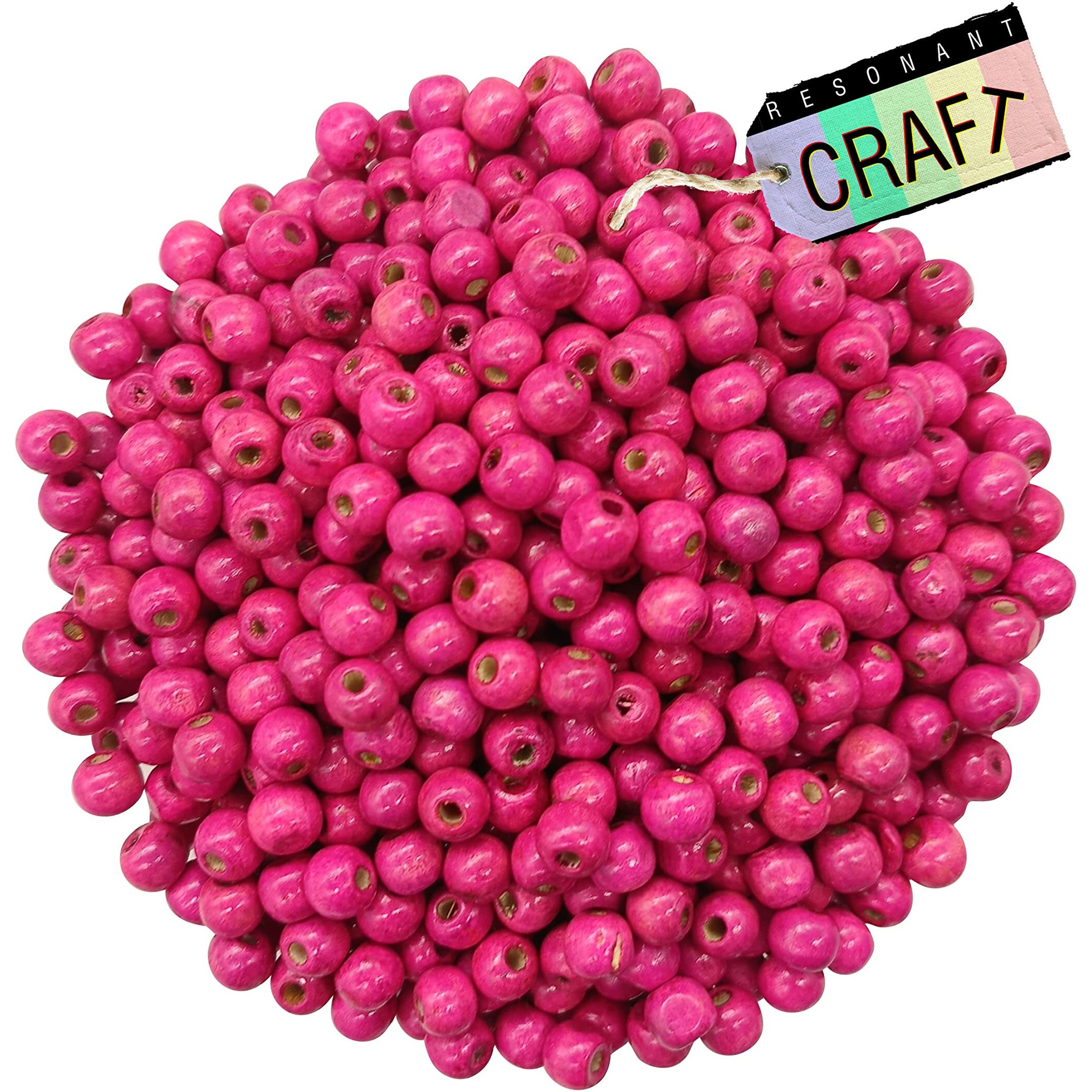 Resonant Craft 250 Pcs Wooden Beads 10Mm Pink Color Glossy Wood Beads For Hobby & Crafts, Diy And Necklace Garland Making