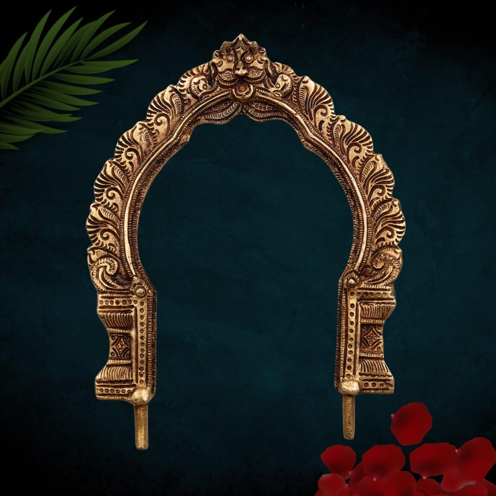 Bhunes Handmade Brass Prabhavali Frame For Home Temple, Pooja Room, Deity Idols - Antique Wall Hanging Arch For Spiritual & Indian Decor, Gold, 8 Inch, 1 Piece