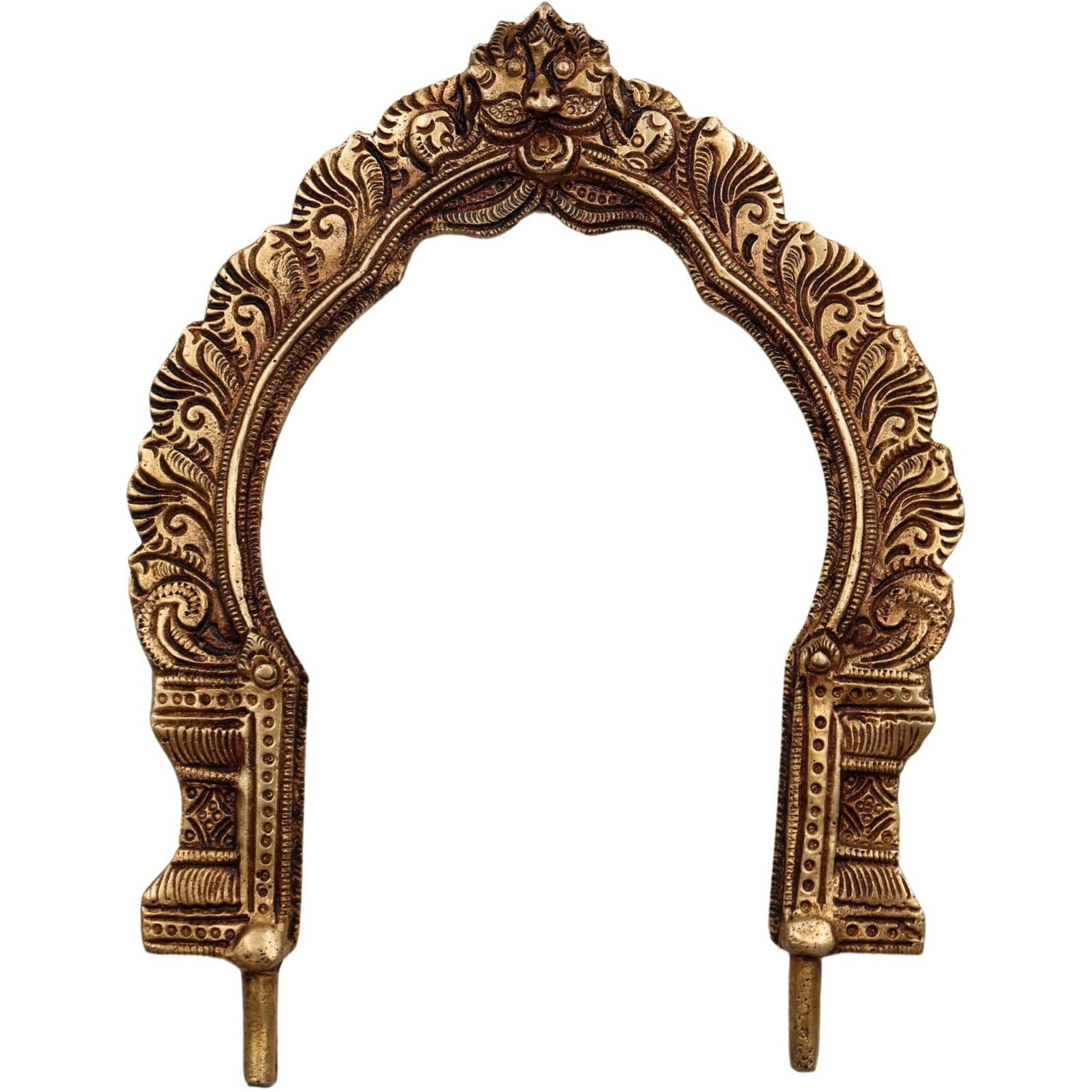 Bhunes Handmade Brass Prabhavali Frame For Home Temple, Pooja Room, Deity Idols - Antique Wall Hanging Arch For Spiritual & Indian Decor, Gold, 8 Inch, 1 Piece