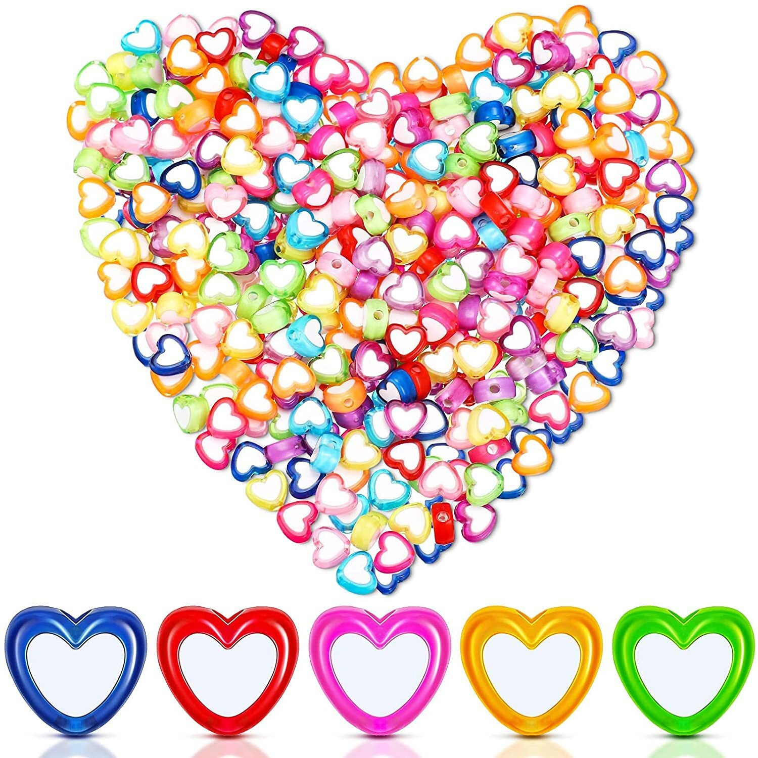 Kawn 100 Pieces Loose Space Beads, Heart Shaped Beads, Colorful Bracelet Beads, Necklace Beads For Diy Pendant Jewelry Making, Decorative Beads For Diy Crafts 8Mm Heart