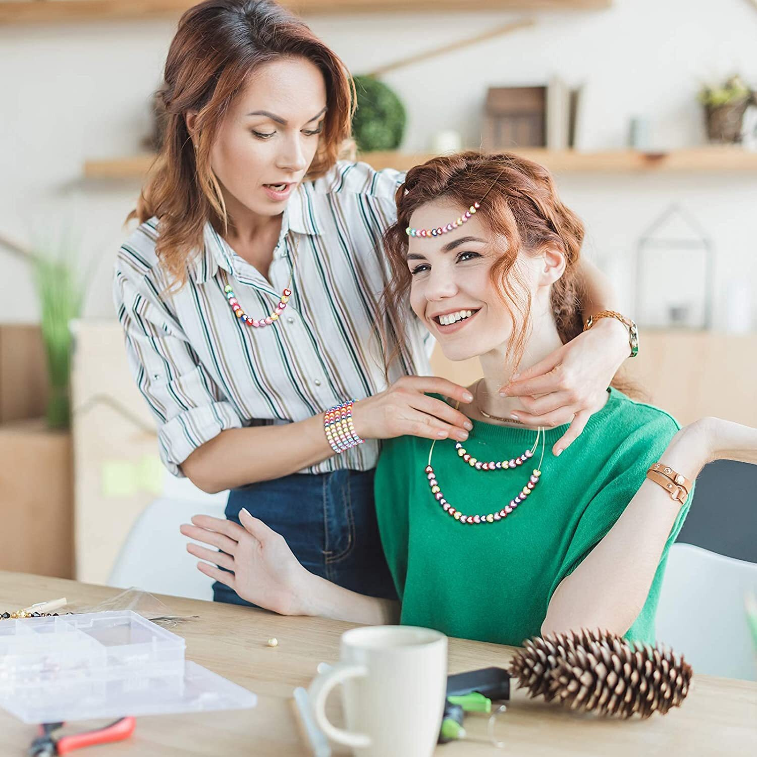 Kawn 100 Pieces Loose Space Beads, Heart Shaped Beads, Colorful Bracelet Beads, Necklace Beads For Diy Pendant Jewelry Making, Decorative Beads For Diy Crafts 8Mm Heart