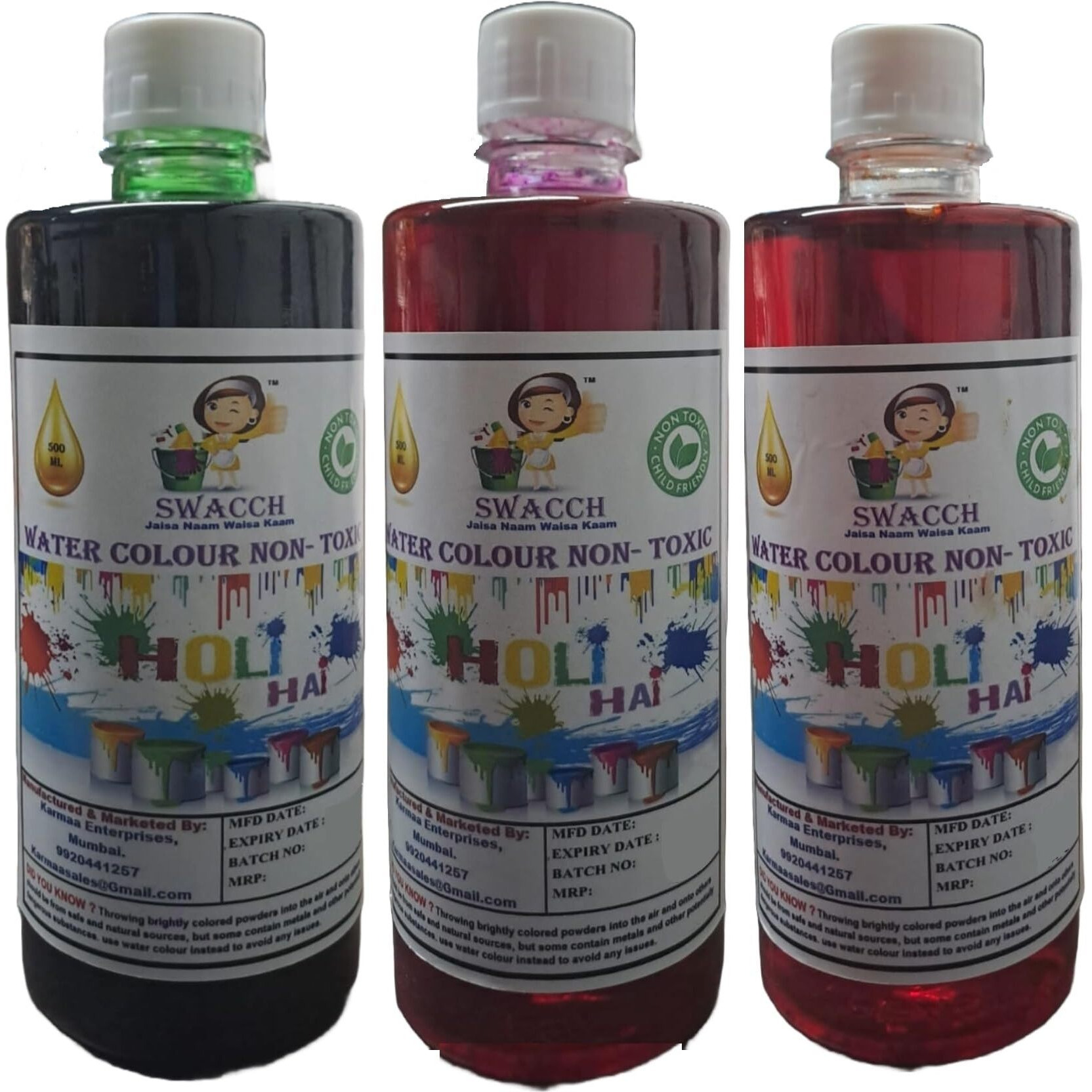 Swacch Water Colour Non-Toxic & Eco Friendly Colour (Green, Pink & Red) (500Ml) (Pack Of 3)