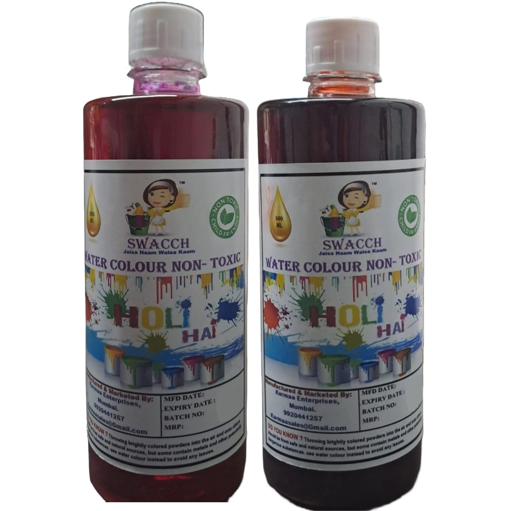 Swacch Water Colour Non-Toxic & Eco Friendly Colour (Pink & Orange) (500Ml) (Pack Of 2)