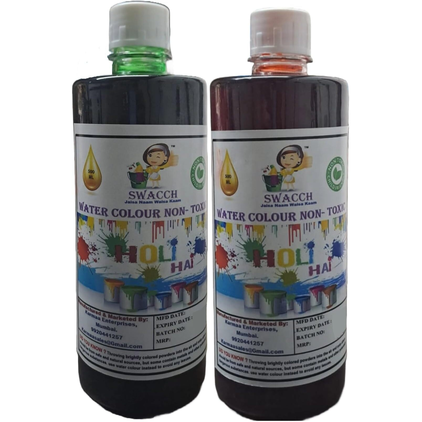 Swacch Water Colour Non-Toxic & Eco Friendly Colour (Green & Orange) (500Ml) (Pack Of 2)
