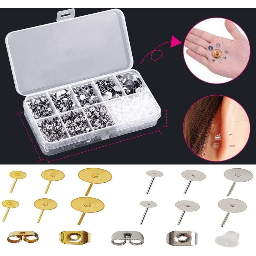 Diy Crafts 10X, Medium Post & Back Sets, Earring Posts And Backs, Earring Making Supplies With Earring Posts And Earring Backs For Studs, Earring Making Kit For D (10X, Medium Post & Back Sets)