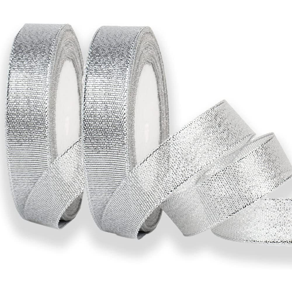 Aakriti Glitter Silver Ribbon Sparkly Fabric Gorgeous Ribbon For Gift Crafters Wedding Party Birthday Wrap Hair Bows Floral Projects (20Mm /  Inch, 25 Meter-Silver)