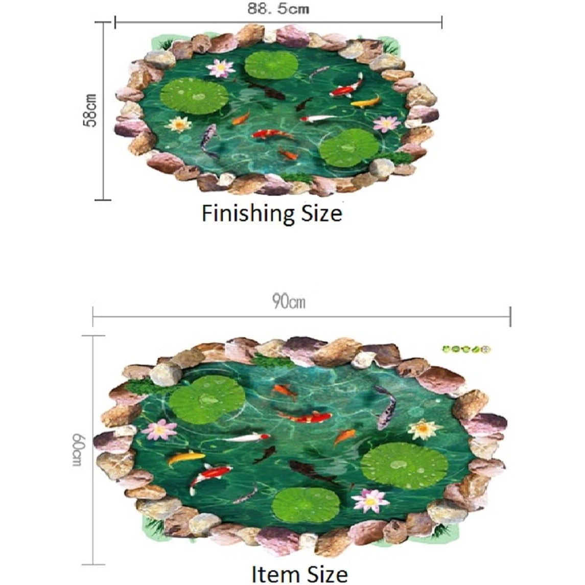 Jaamso Royals Pvc Vinyl 3D Lotus Pond With Fish Design Home Decor Wall Sticker (90 Cm X 60 Cm, Set Of 1)