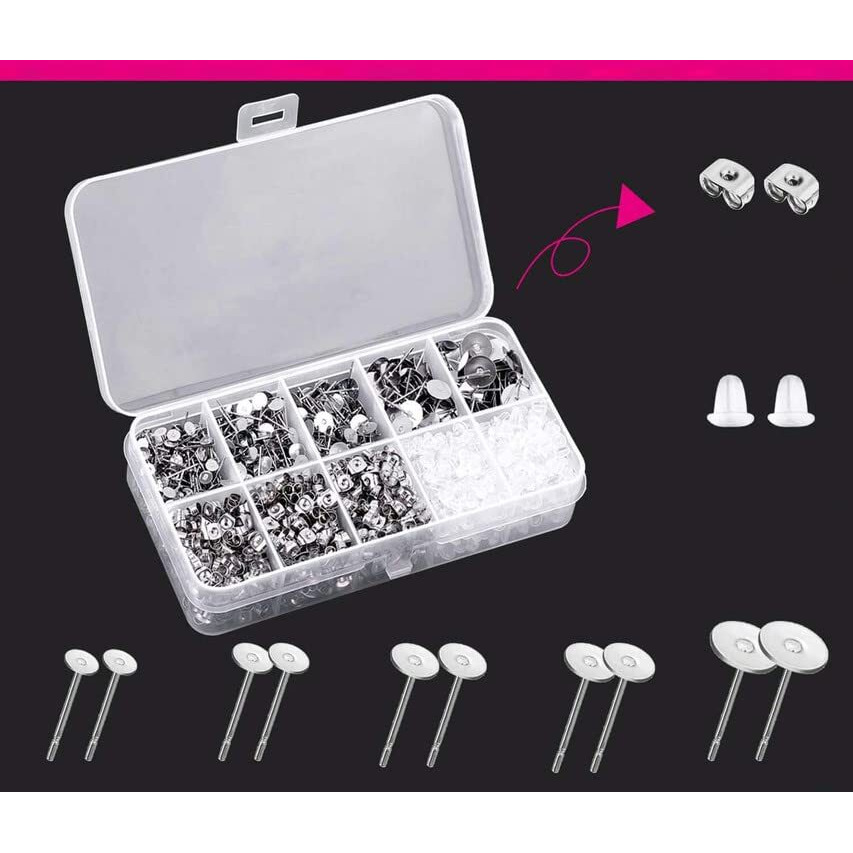 Diy Crafts 5X, X Large Post & Back Sets, Earring Posts And Backs, Earring Making Supplies With Earring Posts And Earring Backs For Studs, Earring Making Kit For D (5X, X Large Post & Back Sets)