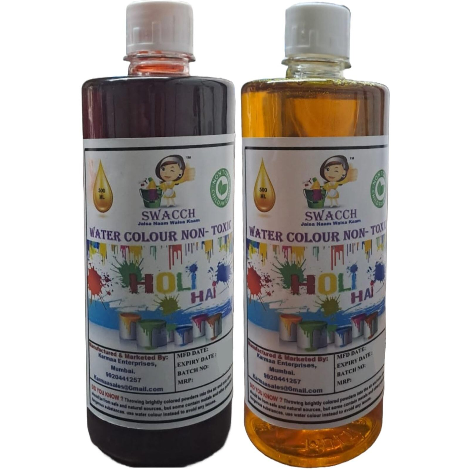 Swacch Water Colour Non-Toxic & Eco Friendly Colour (Orange & Yellow) (500Ml) (Pack Of 2)
