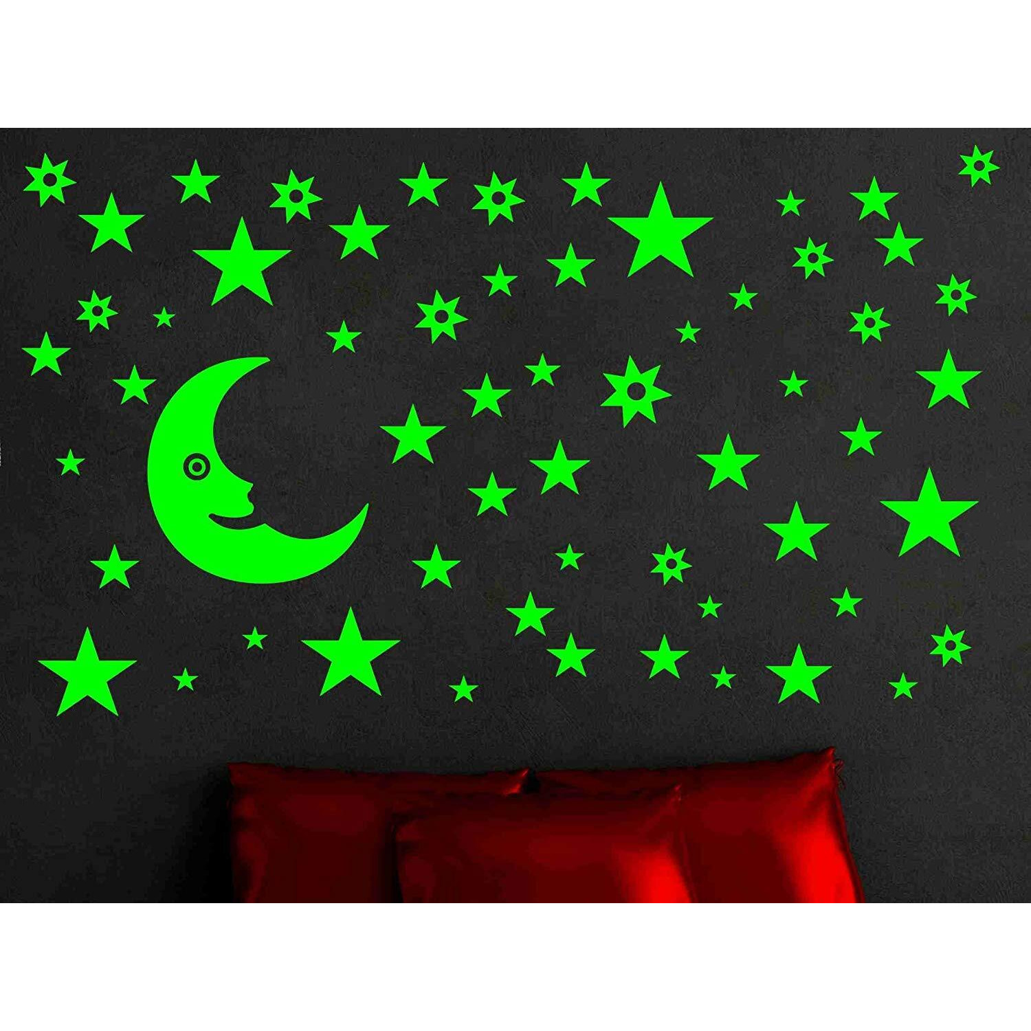 Dreamkraft Glow In The Dark Galaxy Of Stars With Moon Radium Sticker (Green)
