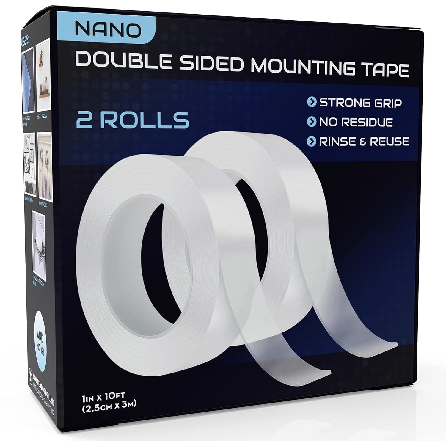 2Pcs Double Sided Tape Heavy Duty Hanging Tape  2 Pack Removable Nano Tape  20 Ft Double Sided Tape For Walls, Wood, Tile, Plastic & Metal Surfaces  Strong Grip  Double Sided Mounting Tape - 6M