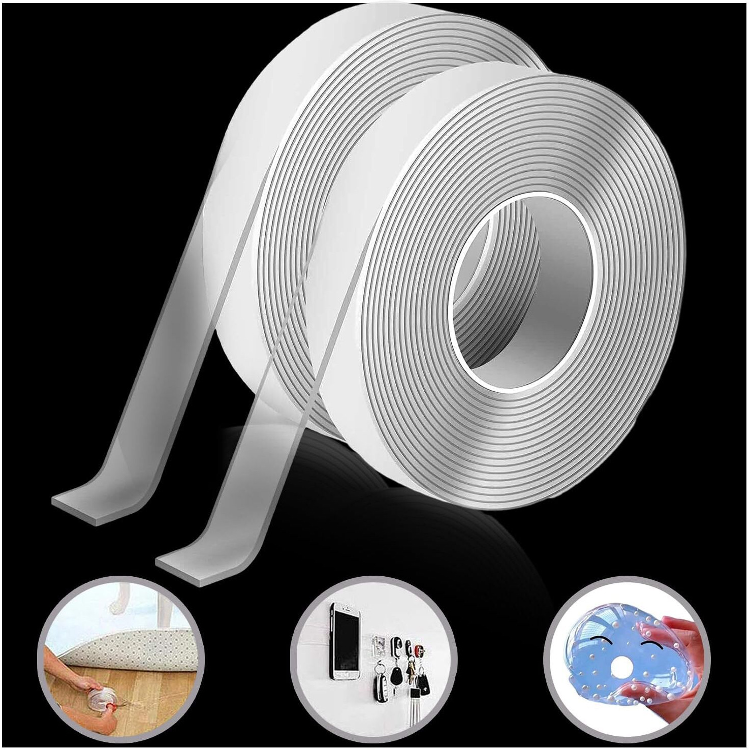 2Pcs Double Sided Tape Heavy Duty Hanging Tape  2 Pack Removable Nano Tape  20 Ft Double Sided Tape For Walls, Wood, Tile, Plastic & Metal Surfaces  Strong Grip  Double Sided Mounting Tape - 6M
