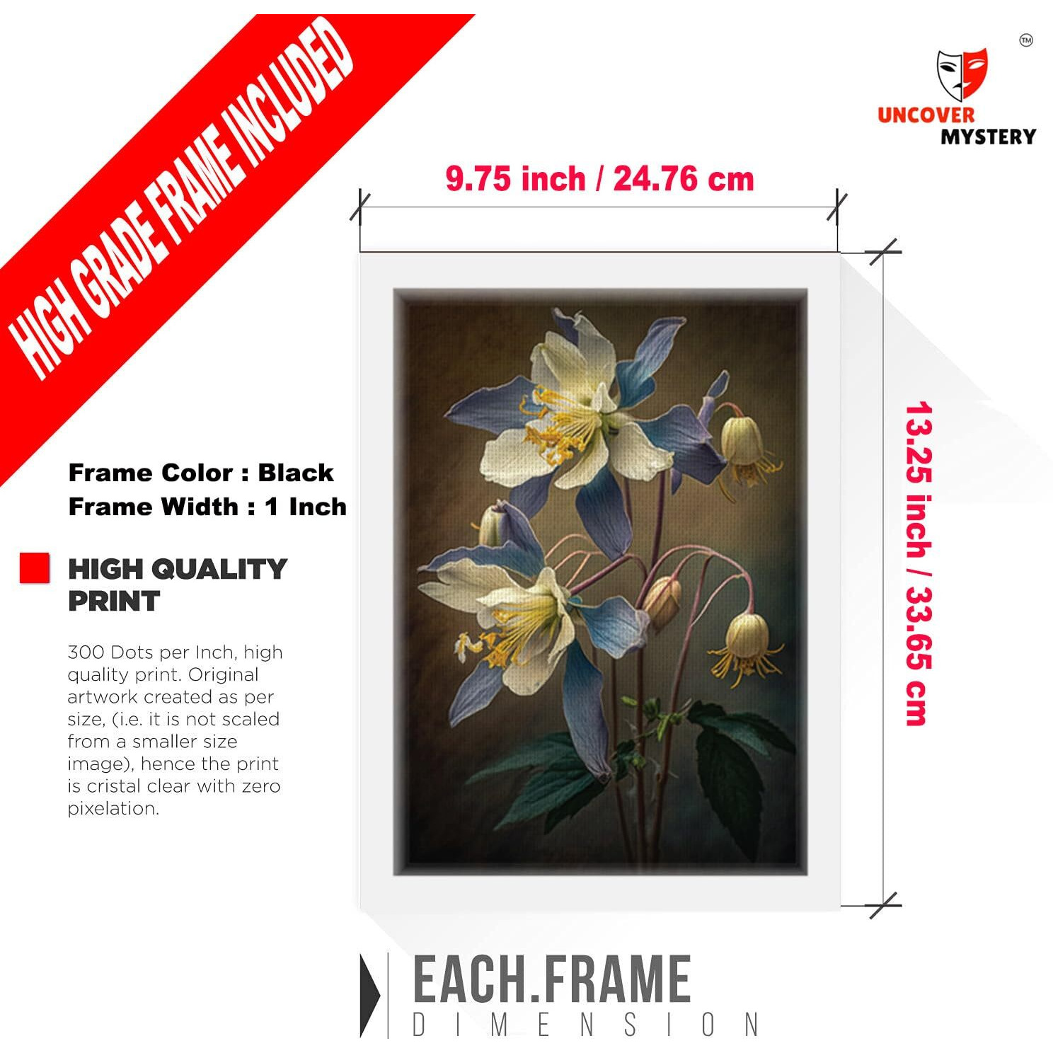 Uncover Mystery Flower Print On Polyster Canvas Framed, Wall Art For Home, Office, Living Room Wall Decoration, (Size - 9.75 X 13.25 In), Frame Color  -White-123