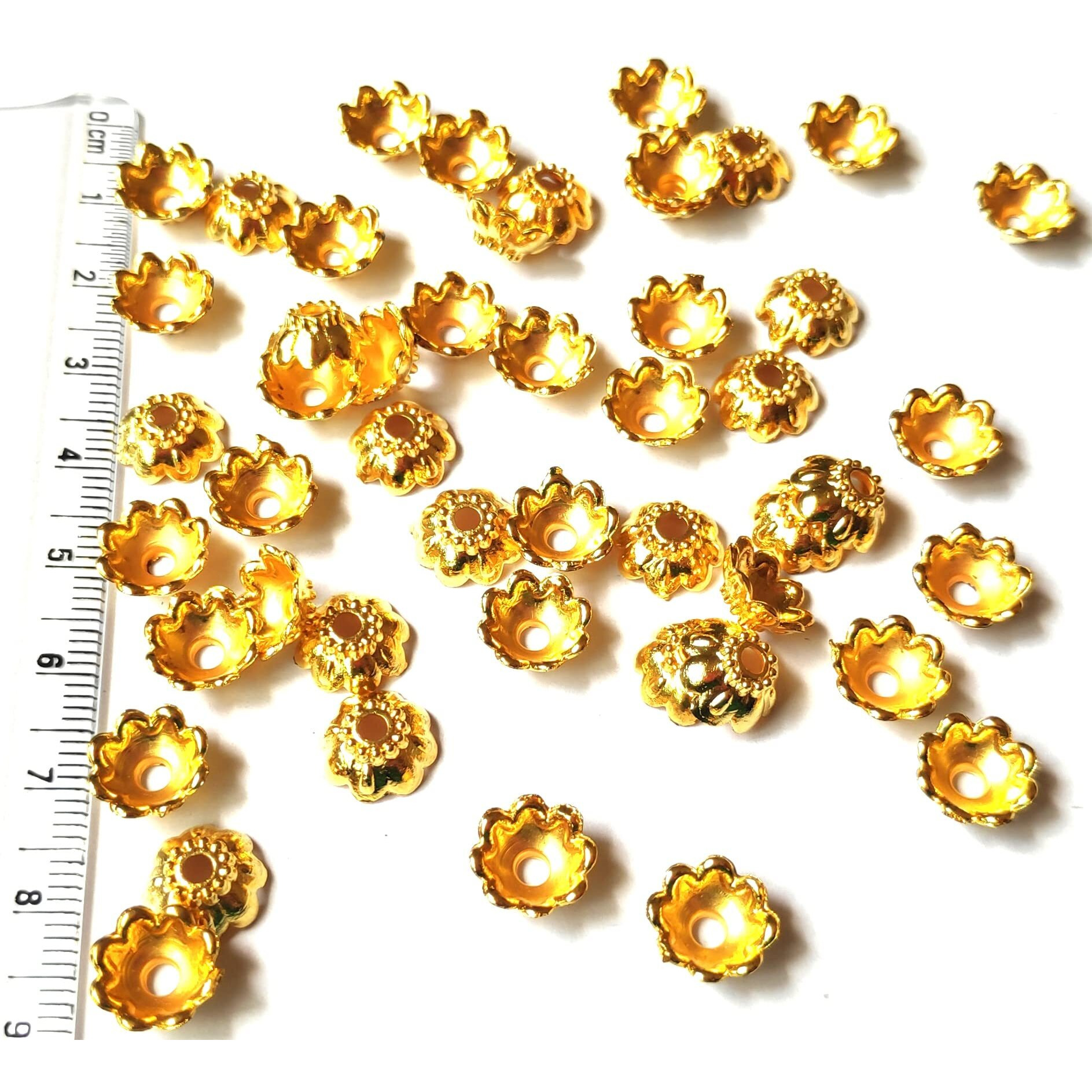 Gosetget Golden Color Flower Bowl (500 Pcs) Plastic Beads/Bead Caps For Jewellery Making, Arts And Crafts Work, Necklace, Bracelet Earring Diy Kit (Flower Dish Small)
