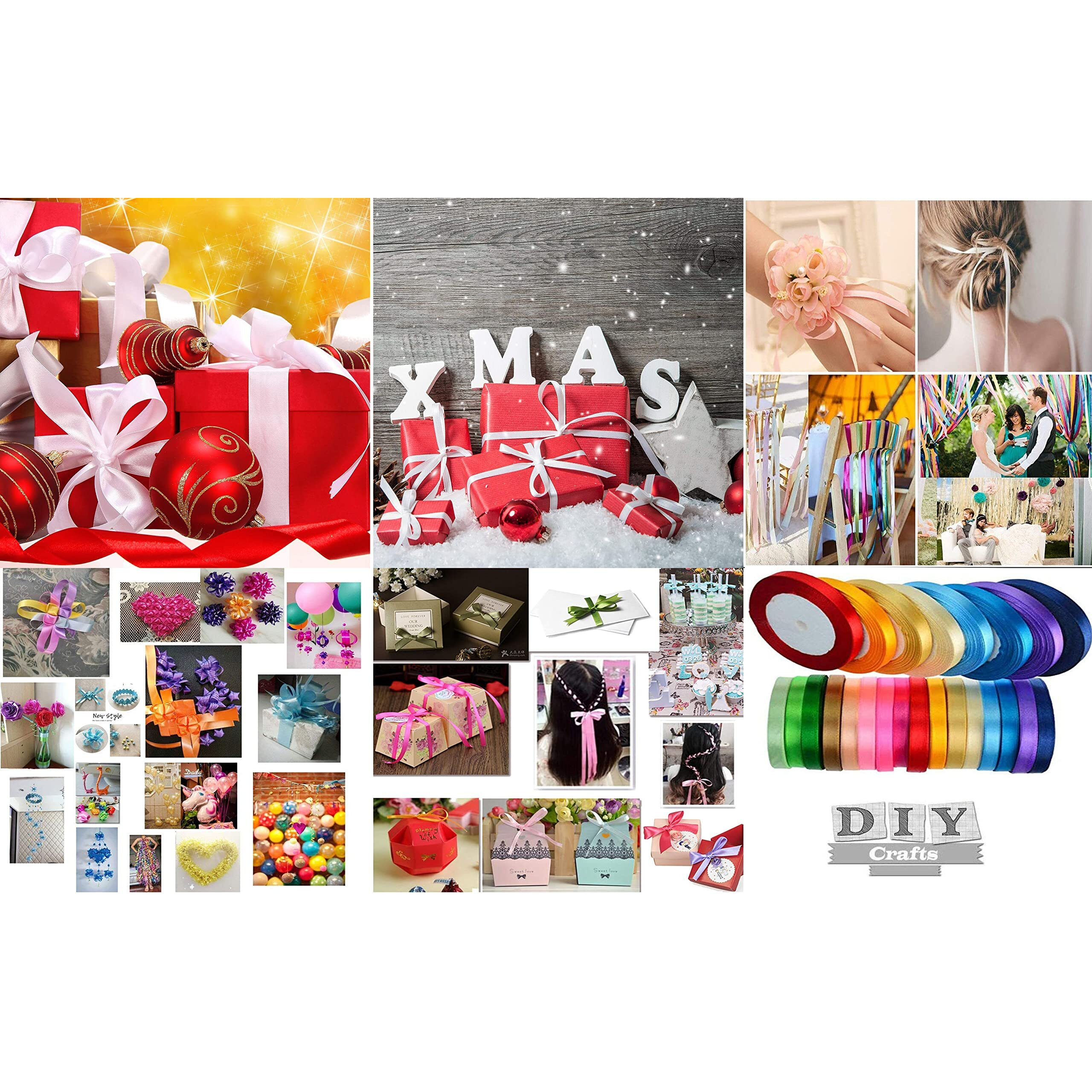 Diy Crafts Pack Of 2 Kits, Satin Fabric Ribbon, 1-2&quotInch Ribbon Face Solid Satin Polyester 10-25 Colors Unsorted Bulk Lots Mix For Gift Wrapping Party Decoration(Pack Of 2 Kits, Satin Fabric Ribbon)