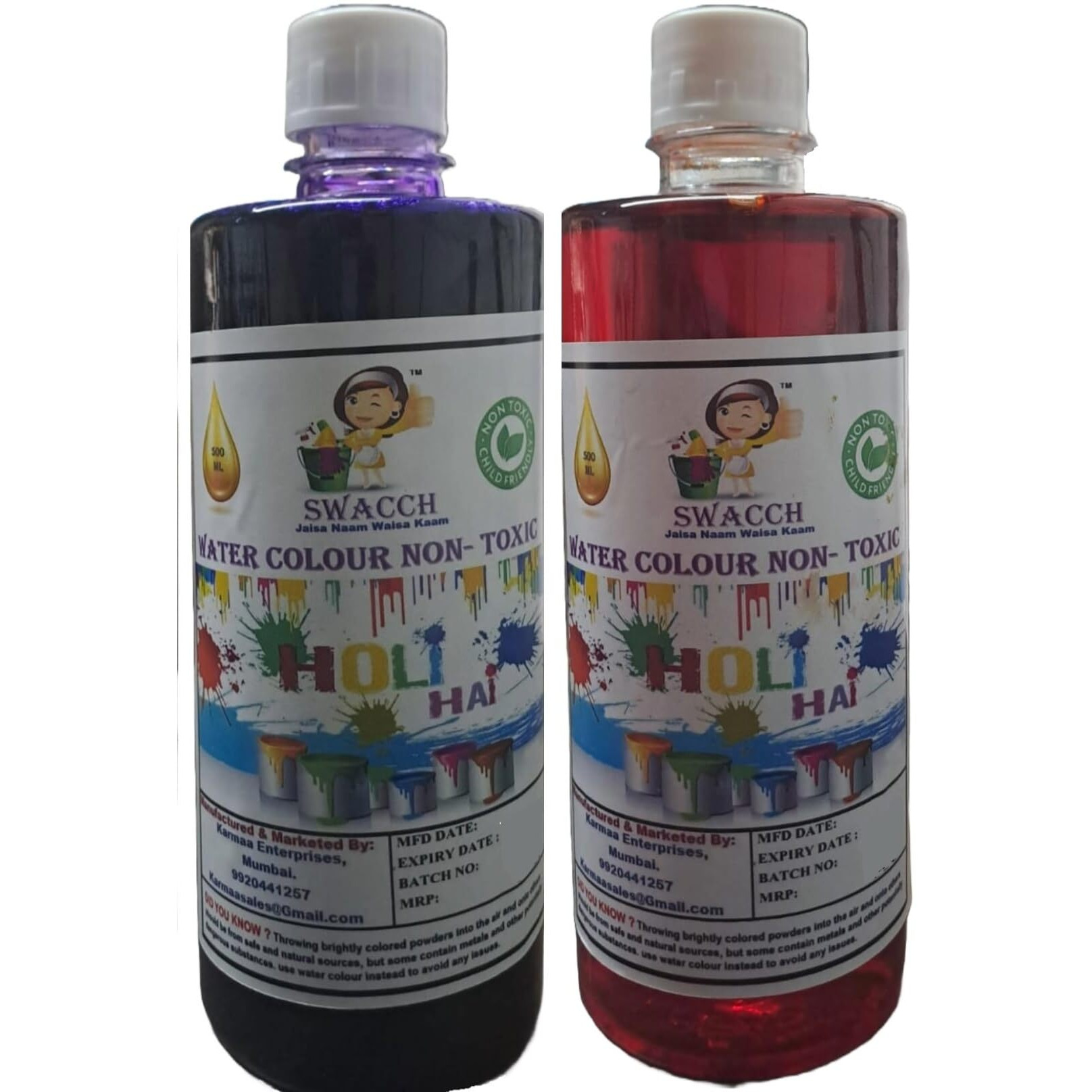 Swacch Water Colour Non-Toxic & Eco Friendly Colour (Blue And Red) (500Ml) (Pack Of 2)